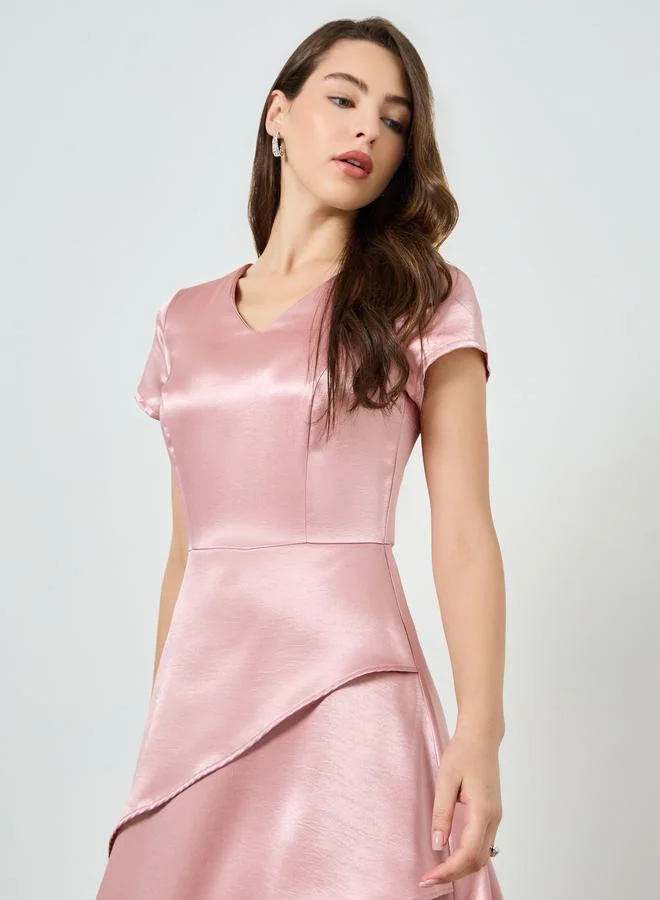 Women Pink Satin Layered Maxi Dress